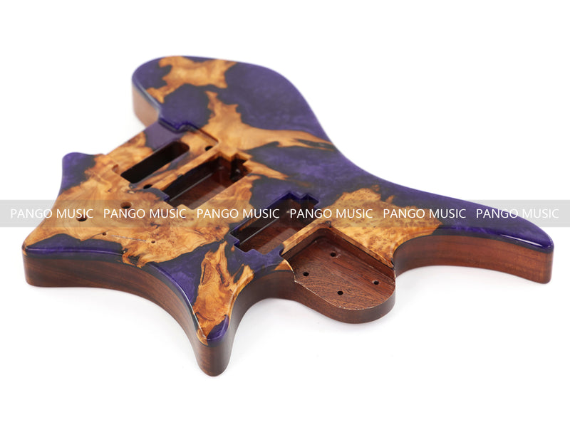 One-of-a-Kind Burl Wood Veneer Epoxy Resin Headless Electric Guitar Body (HBE-012)