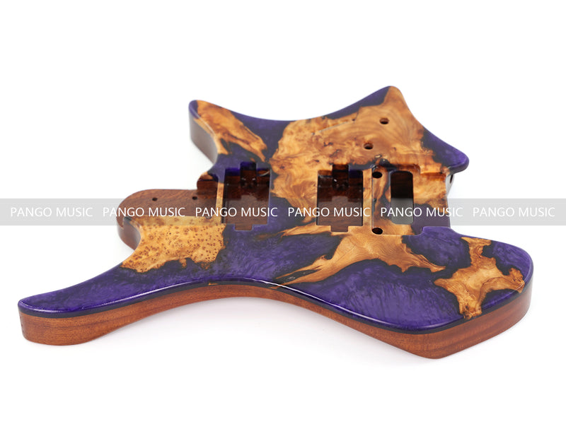 One-of-a-Kind Burl Wood Veneer Epoxy Resin Headless Electric Guitar Body (HBE-012)