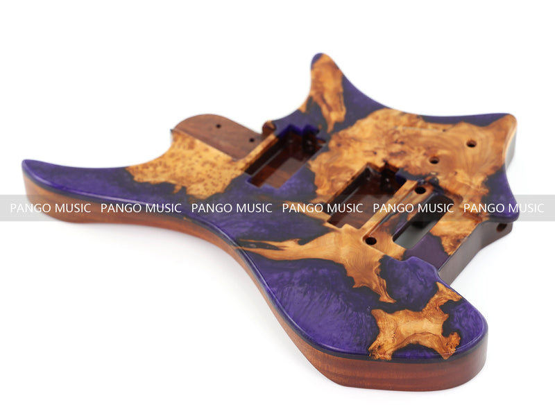 One-of-a-Kind Burl Wood Veneer Epoxy Resin Headless Electric Guitar Body (HBE-012)