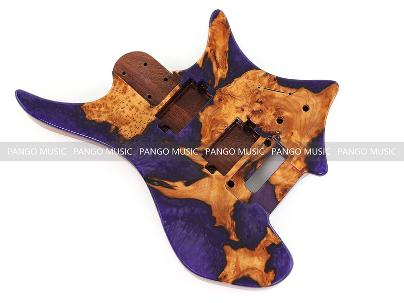 One-of-a-Kind Burl Wood Veneer Epoxy Resin Headless Electric Guitar Body (HBE-012)