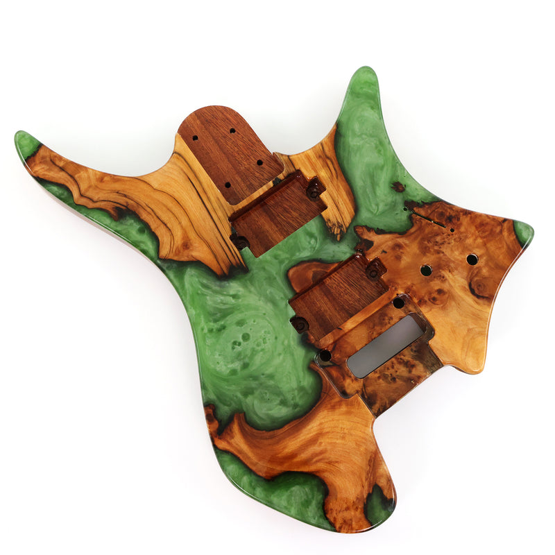 One-of-a-Kind Burl Wood Veneer Epoxy Resin Headless Electric Guitar Body (HBE-013)