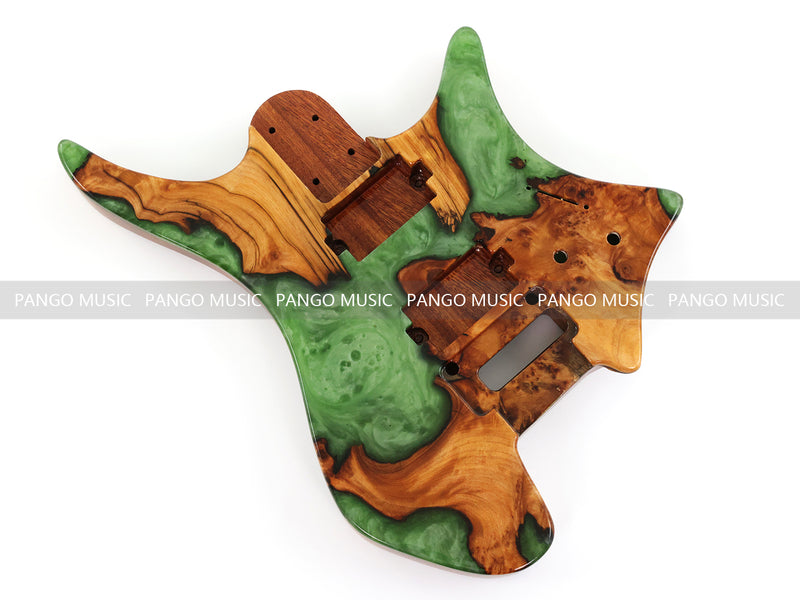 One-of-a-Kind Burl Wood Veneer Epoxy Resin Headless Electric Guitar Body (HBE-013)