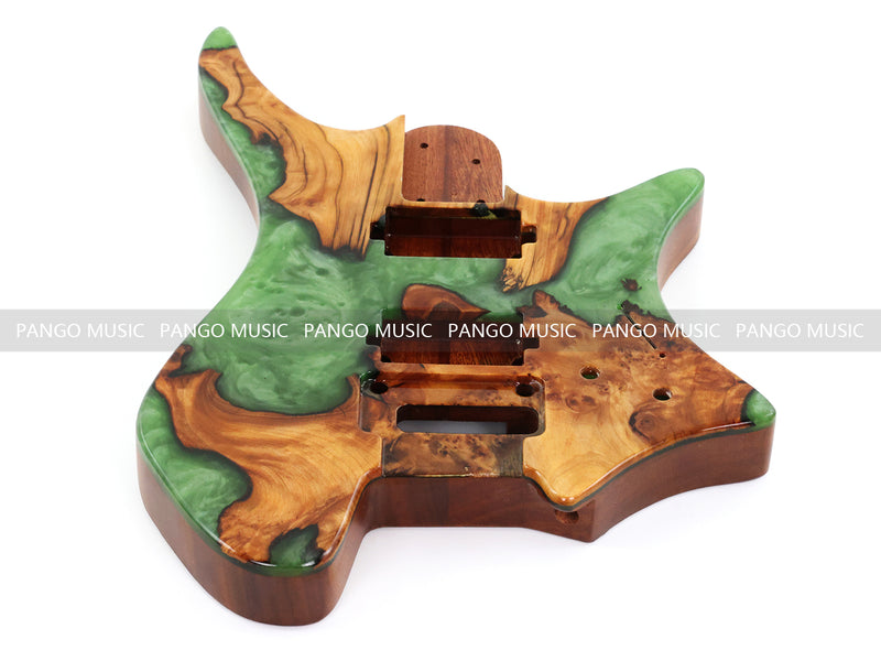 One-of-a-Kind Burl Wood Veneer Epoxy Resin Headless Electric Guitar Body (HBE-013)