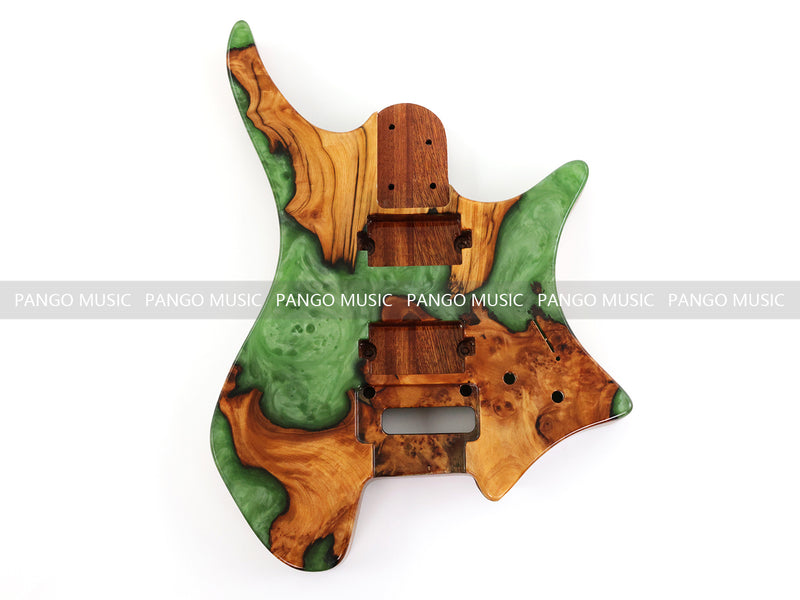 One-of-a-Kind Burl Wood Veneer Epoxy Resin Headless Electric Guitar Body (HBE-013)
