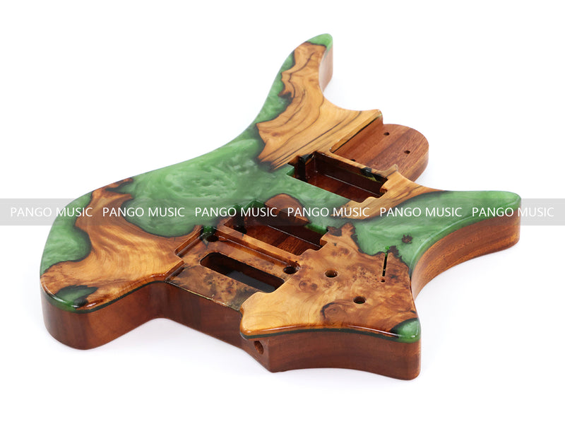 One-of-a-Kind Burl Wood Veneer Epoxy Resin Headless Electric Guitar Body (HBE-013)