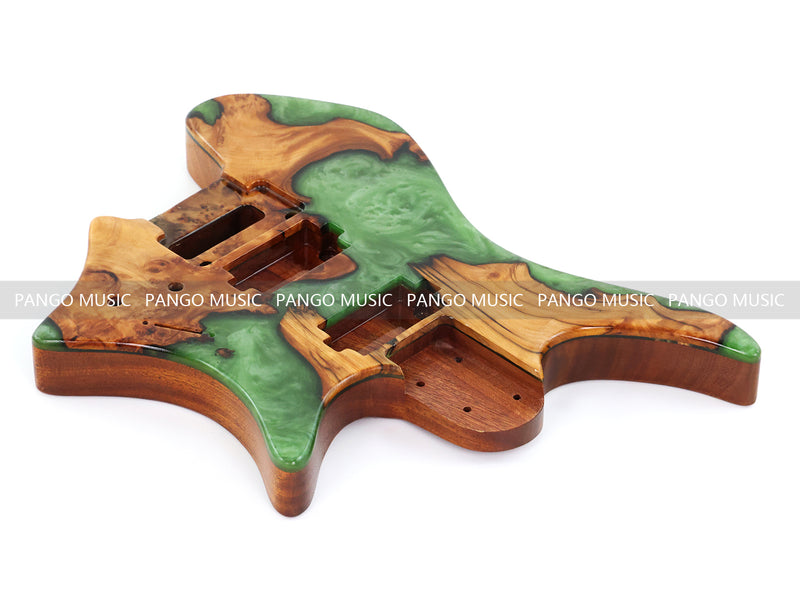 One-of-a-Kind Burl Wood Veneer Epoxy Resin Headless Electric Guitar Body (HBE-013)