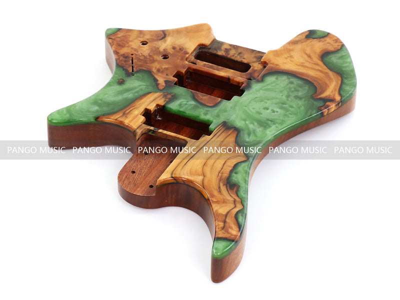 One-of-a-Kind Burl Wood Veneer Epoxy Resin Headless Electric Guitar Body (HBE-013)