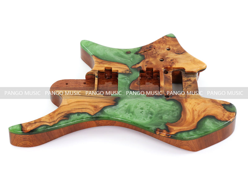 One-of-a-Kind Burl Wood Veneer Epoxy Resin Headless Electric Guitar Body (HBE-013)