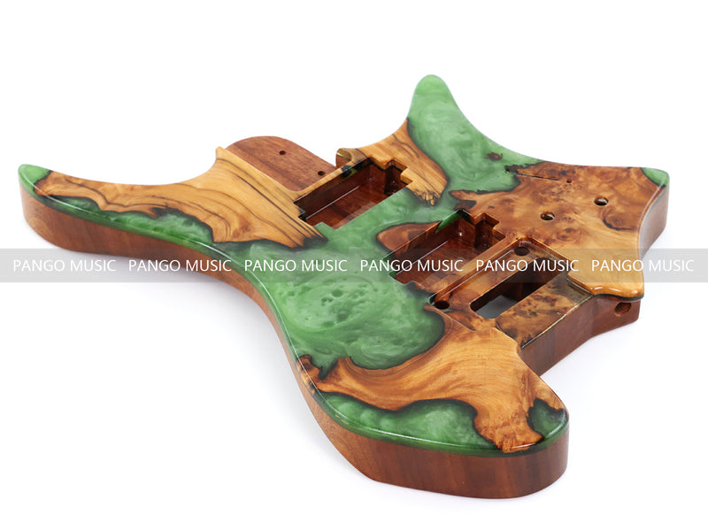 One-of-a-Kind Burl Wood Veneer Epoxy Resin Headless Electric Guitar Body (HBE-013)