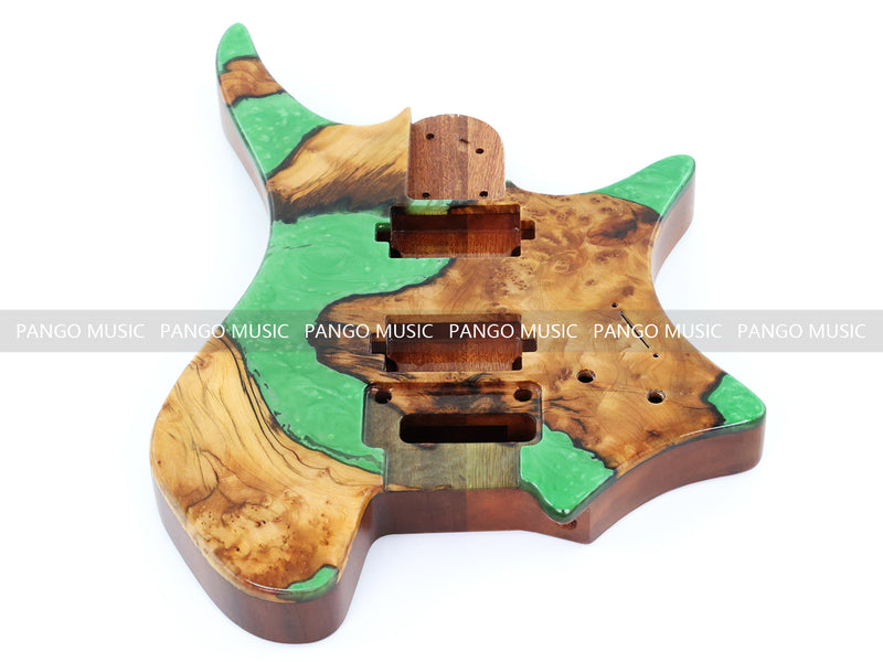 One-of-a-Kind Burl Wood Veneer Epoxy Resin Headless Electric Guitar Body (HBE-014)
