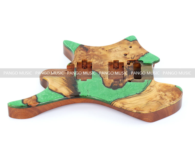 One-of-a-Kind Burl Wood Veneer Epoxy Resin Headless Electric Guitar Body (HBE-014)