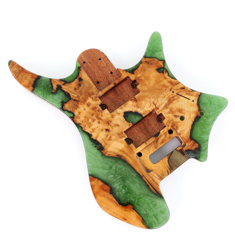 One-of-a-Kind Burl Wood Veneer Epoxy Resin Headless Electric Guitar Body (HBE-015)
