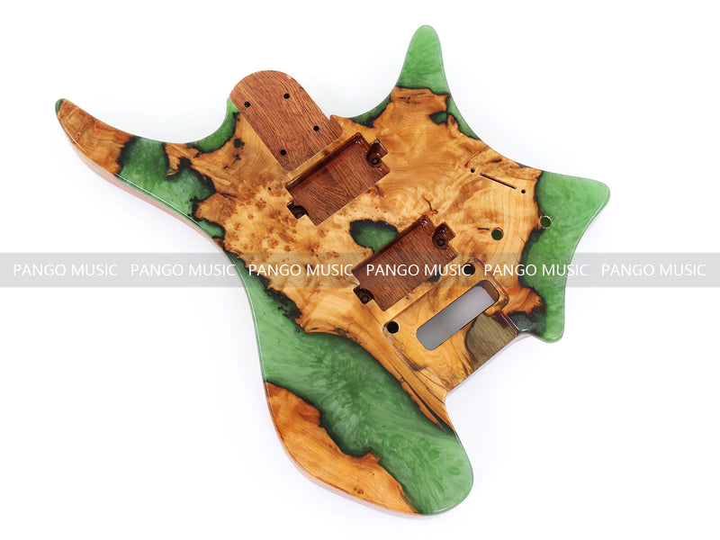 One-of-a-Kind Burl Wood Veneer Epoxy Resin Headless Electric Guitar Body (HBE-015)