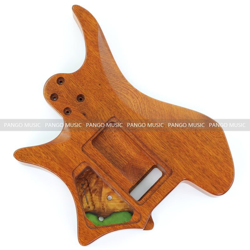 One-of-a-Kind Burl Wood Veneer Epoxy Resin Headless Electric Guitar Body (HBE-015)