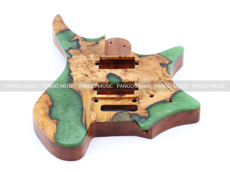 One-of-a-Kind Burl Wood Veneer Epoxy Resin Headless Electric Guitar Body (HBE-015)