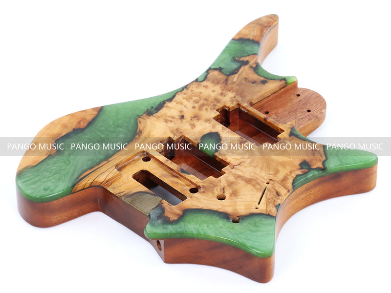 One-of-a-Kind Burl Wood Veneer Epoxy Resin Headless Electric Guitar Body (HBE-015)