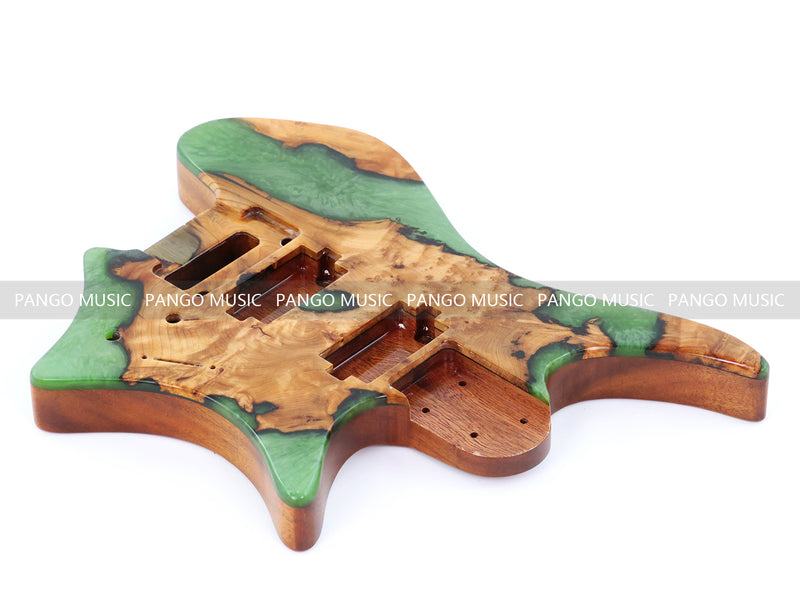 One-of-a-Kind Burl Wood Veneer Epoxy Resin Headless Electric Guitar Body (HBE-015)