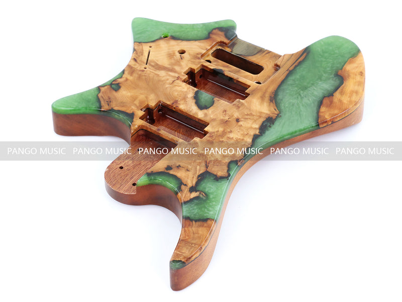 One-of-a-Kind Burl Wood Veneer Epoxy Resin Headless Electric Guitar Body (HBE-015)