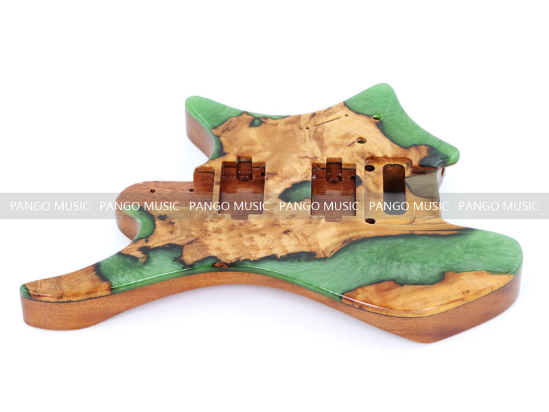 One-of-a-Kind Burl Wood Veneer Epoxy Resin Headless Electric Guitar Body (HBE-015)
