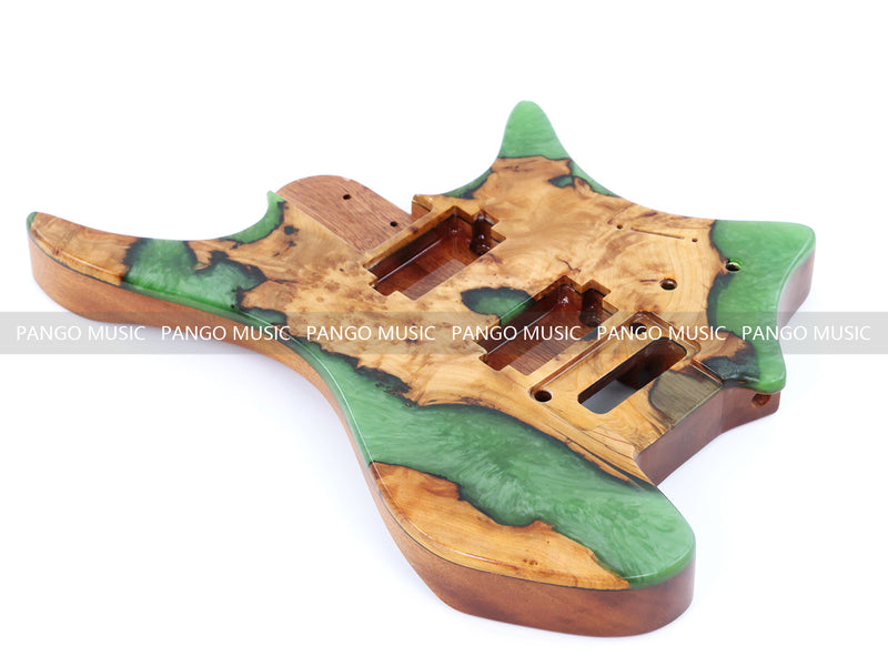 One-of-a-Kind Burl Wood Veneer Epoxy Resin Headless Electric Guitar Body (HBE-015)
