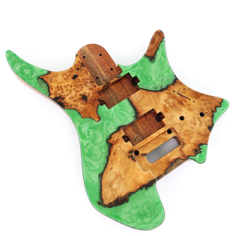 One-of-a-Kind Burl Wood Veneer Epoxy Resin Headless Electric Guitar Body (HBE-016)