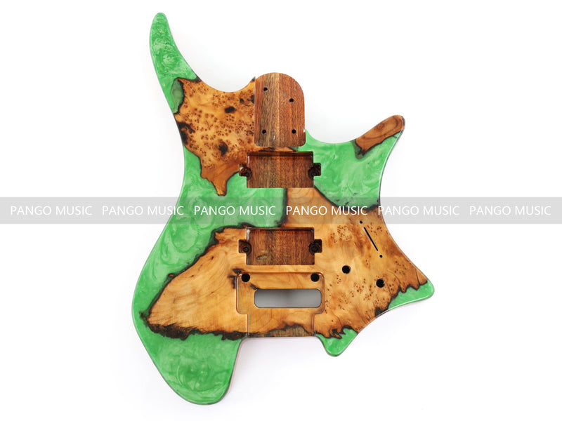 One-of-a-Kind Burl Wood Veneer Epoxy Resin Headless Electric Guitar Body (HBE-016)