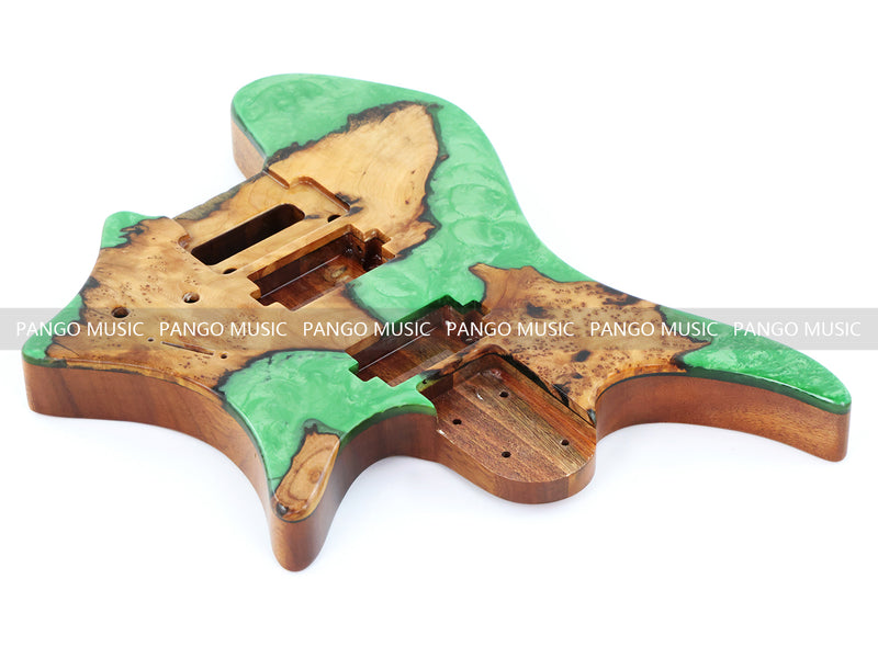 One-of-a-Kind Burl Wood Veneer Epoxy Resin Headless Electric Guitar Body (HBE-016)