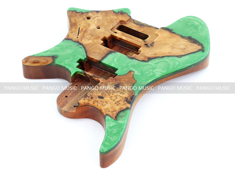 One-of-a-Kind Burl Wood Veneer Epoxy Resin Headless Electric Guitar Body (HBE-016)