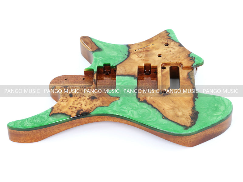 One-of-a-Kind Burl Wood Veneer Epoxy Resin Headless Electric Guitar Body (HBE-016)