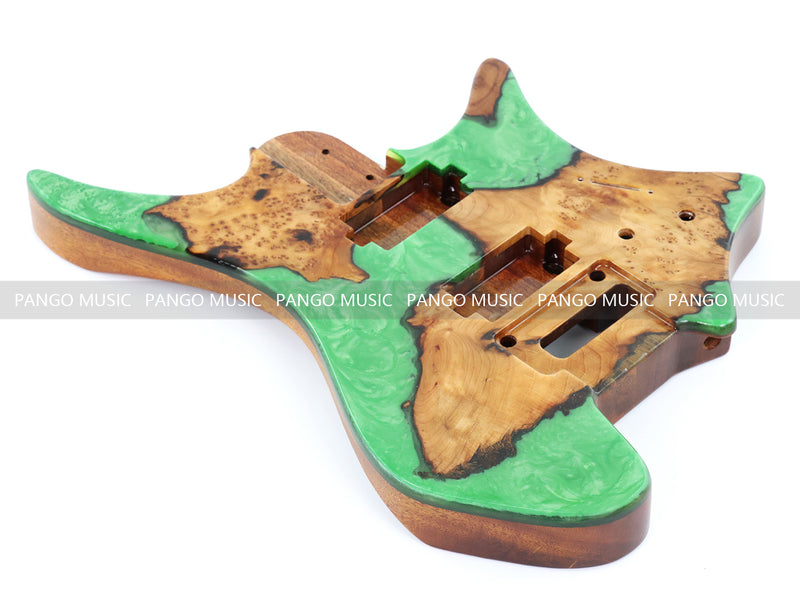 One-of-a-Kind Burl Wood Veneer Epoxy Resin Headless Electric Guitar Body (HBE-016)