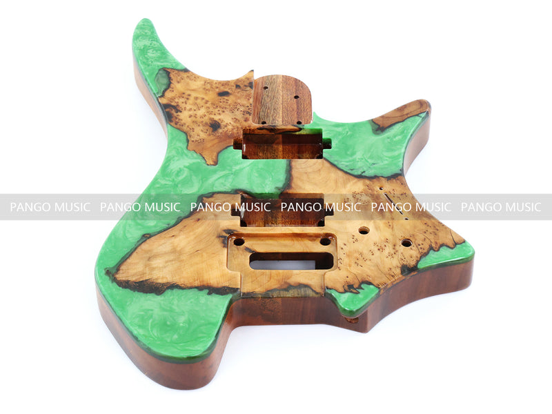 One-of-a-Kind Burl Wood Veneer Epoxy Resin Headless Electric Guitar Body (HBE-016)