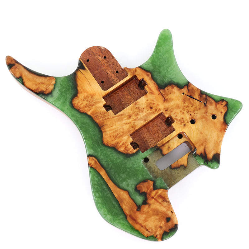 One-of-a-Kind Burl Wood Veneer Epoxy Resin Headless Electric Guitar Body (HBE-017)