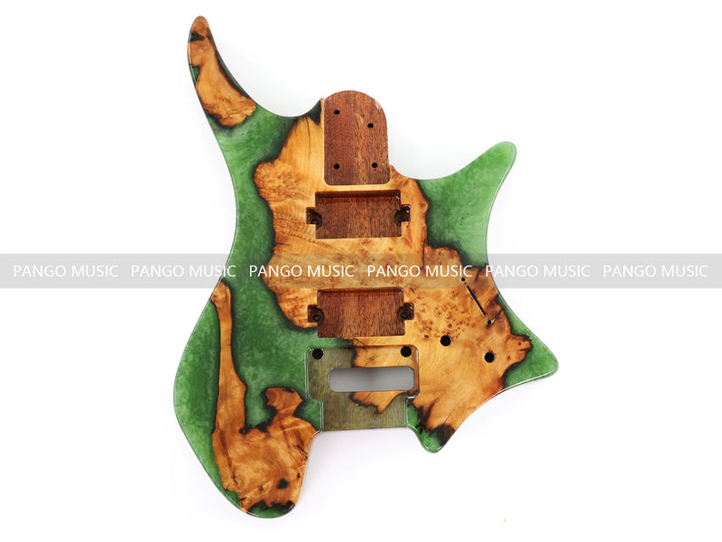 One-of-a-Kind Burl Wood Veneer Epoxy Resin Headless Electric Guitar Body (HBE-017)