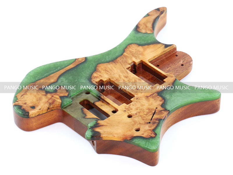 One-of-a-Kind Burl Wood Veneer Epoxy Resin Headless Electric Guitar Body (HBE-017)