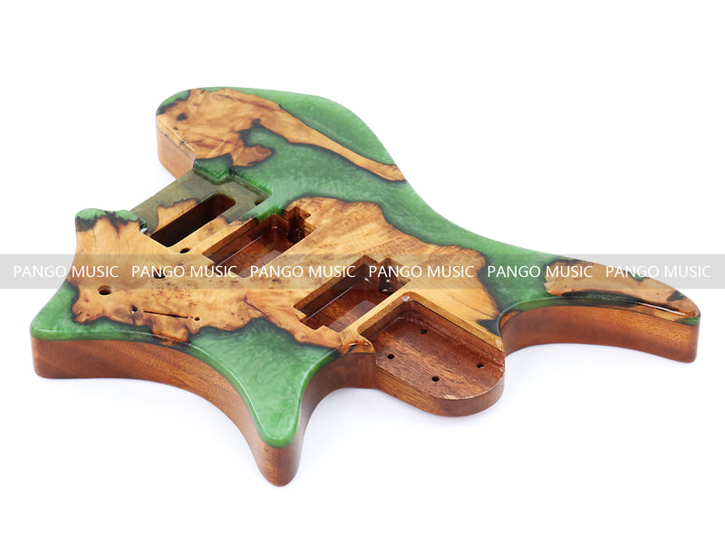 One-of-a-Kind Burl Wood Veneer Epoxy Resin Headless Electric Guitar Body (HBE-017)