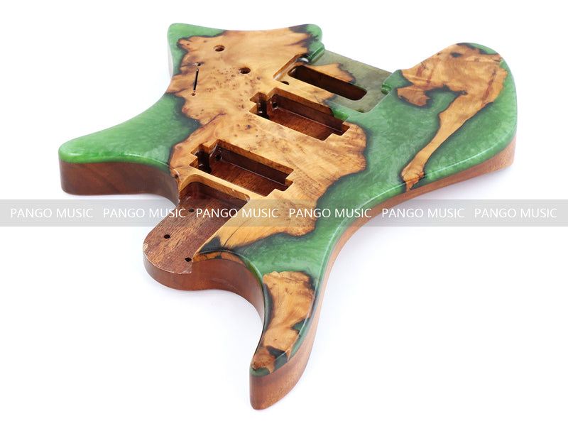 One-of-a-Kind Burl Wood Veneer Epoxy Resin Headless Electric Guitar Body (HBE-017)