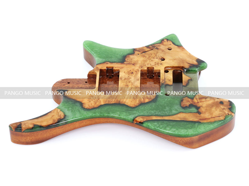 One-of-a-Kind Burl Wood Veneer Epoxy Resin Headless Electric Guitar Body (HBE-017)