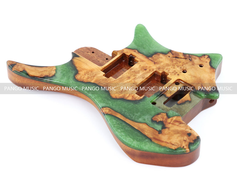 One-of-a-Kind Burl Wood Veneer Epoxy Resin Headless Electric Guitar Body (HBE-017)