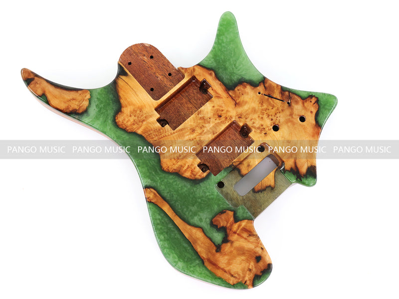 One-of-a-Kind Burl Wood Veneer Epoxy Resin Headless Electric Guitar Body (HBE-017)