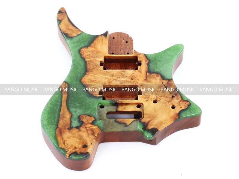 One-of-a-Kind Burl Wood Veneer Epoxy Resin Headless Electric Guitar Body (HBE-017)