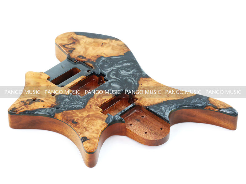 One-of-a-Kind Burl Wood Veneer Epoxy Resin Headless Electric Guitar Body (HBE-018)