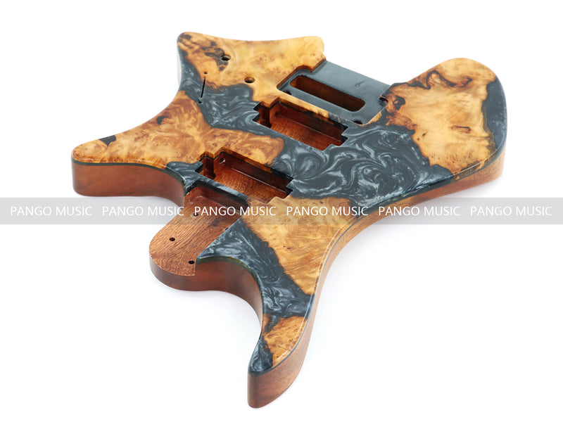 One-of-a-Kind Burl Wood Veneer Epoxy Resin Headless Electric Guitar Body (HBE-018)