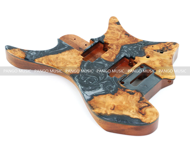One-of-a-Kind Burl Wood Veneer Epoxy Resin Headless Electric Guitar Body (HBE-018)