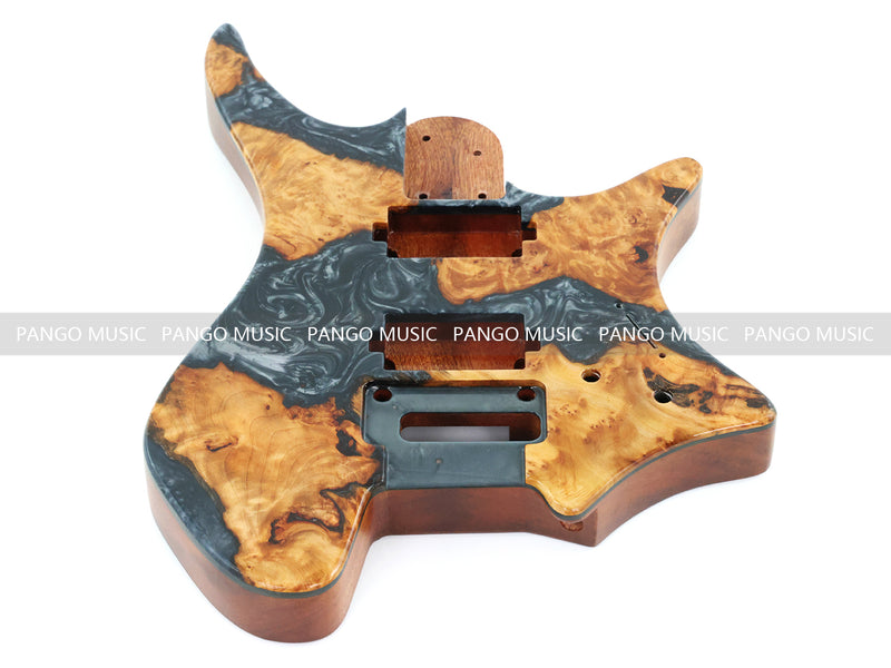 One-of-a-Kind Burl Wood Veneer Epoxy Resin Headless Electric Guitar Body (HBE-018)