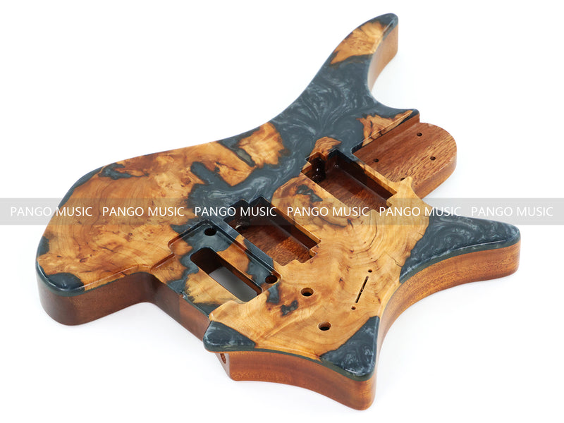 One-of-a-Kind Burl Wood Veneer Epoxy Resin Headless Electric Guitar Body (HBE-019)