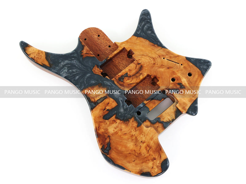 One-of-a-Kind Burl Wood Veneer Epoxy Resin Headless Electric Guitar Body (HBE-019)