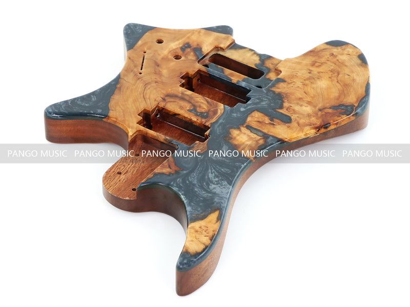 One-of-a-Kind Burl Wood Veneer Epoxy Resin Headless Electric Guitar Body (HBE-019)
