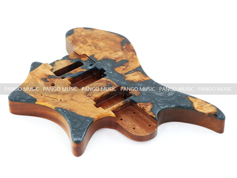 One-of-a-Kind Burl Wood Veneer Epoxy Resin Headless Electric Guitar Body (HBE-019)