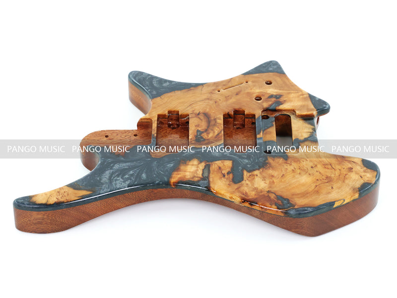 One-of-a-Kind Burl Wood Veneer Epoxy Resin Headless Electric Guitar Body (HBE-019)