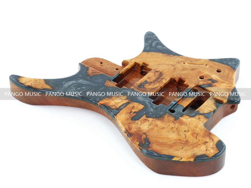 One-of-a-Kind Burl Wood Veneer Epoxy Resin Headless Electric Guitar Body (HBE-019)